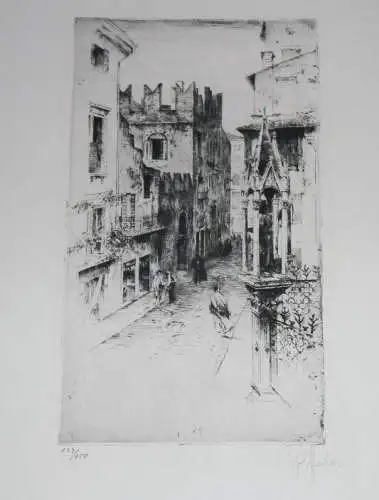 Peter von Halm,1854-1923, Radierung,Haus des Romeo,(Palazzo Cagnolo Noccarola)