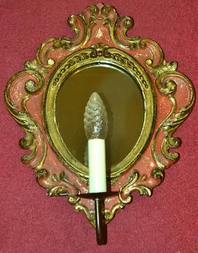 Ovaler Spiegel,Plaker,Holz geschnitzt,Kerzenhalterung Ende 19.Jhdt.,vergoldet