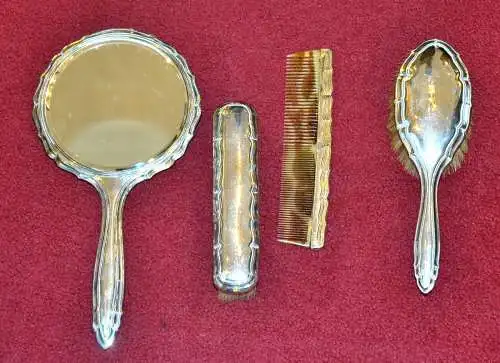Frisierset,Handspiegel,Kamm, 2 Bürsten,Silber,um 1930