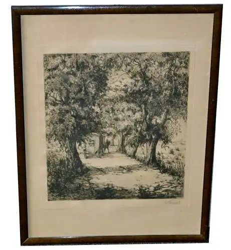 Radierung,Bernhard WITSCHEL (1866-?) ,Kutsche auf einem Waldweg,1938