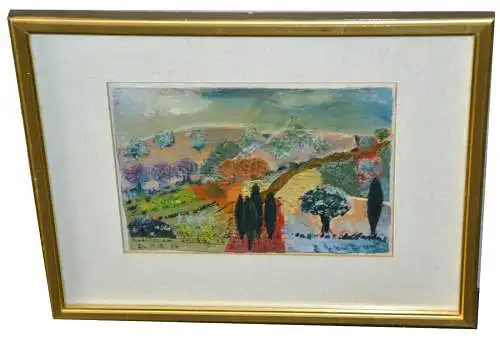 Gemälde,Landschaft in der Toskana,Öl auf Pappe ,gerahmt,links unten bezeichnet