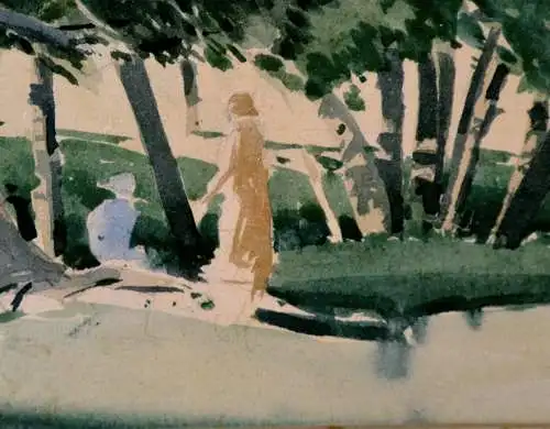 Aquarell,John D.Moore,im Laubwald.gerahmt,verglast,unter Passepartout