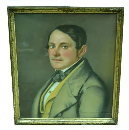 Kreidezeichnung,farbig laviert,Portrait,1848,Sign.:Schwarze,Waschgoldrahmen