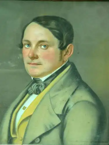 Kreidezeichnung,farbig laviert,Portrait,1848,Sign.:Schwarze,Waschgoldrahmen