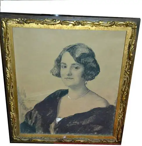 Zeichnung,Portrait e.Dame,Kohle,Bleistift,weiß gehöht,Paul Schröter,1925,gerahmt