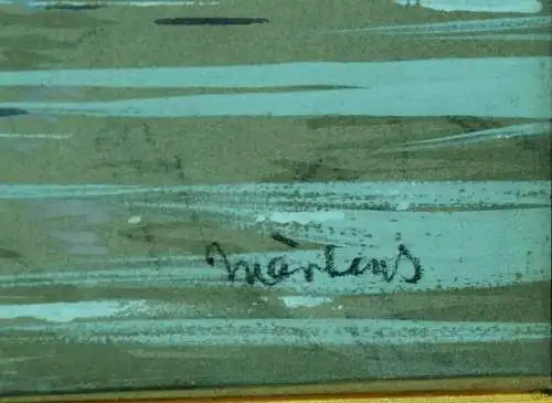 Max Märtens,Aquarell auf Papier,Kirche an einem See im Alpenvorland,gerahmt