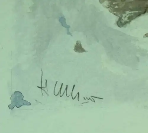 Aquarell, Bachlauf im winterlichem Oberland,signiert u. gerahmt