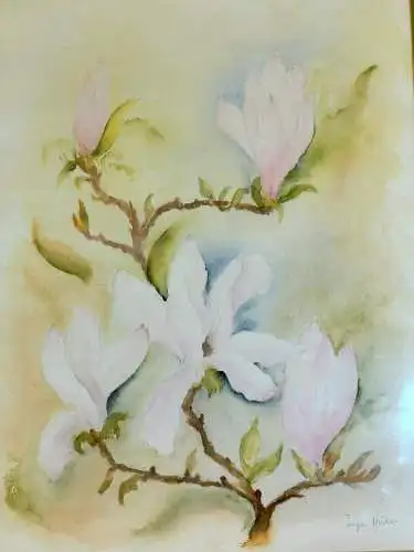 Aquarell,Magnolien, sign. Inge Huber,20.Jhdt. Nielsen Wechselrahmen