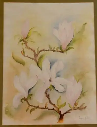 Aquarell,Magnolien, sign. Inge Huber,20.Jhdt. Nielsen Wechselrahmen