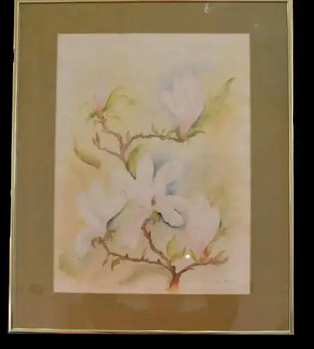 Aquarell,Magnolien, sign. Inge Huber,20.Jhdt. Nielsen Wechselrahmen