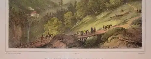 Lithografie, koloriert, La Grande Chartreuse,Ponts Rustique,gerahmt