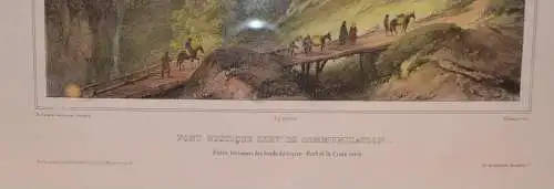 Lithografie, koloriert, La Grande Chartreuse,Ponts Rustique,gerahmt