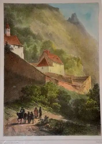 Lithografie, koloriert, La Grande Chartreuse, Batimens de la Corriere,gerahmt