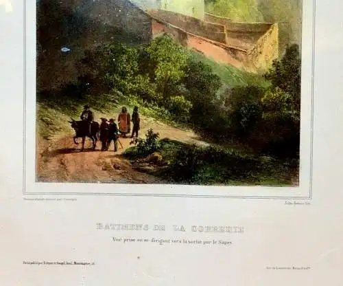 Lithografie, koloriert, La Grande Chartreuse, Batimens de la Corriere,gerahmt