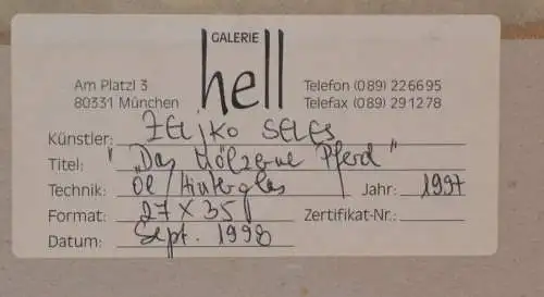 Hinterglasbild ,Holzpferd im Garten,sign. :Zeljko Seles,1997 ,gerahmt