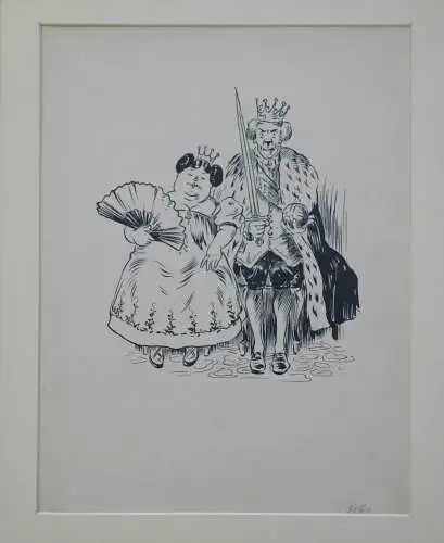 Naive drawing of a queen and a king, black ink on paper, 1850-1880