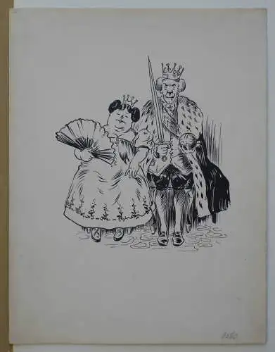 Naive drawing of a queen and a king, black ink on paper, 1850-1880