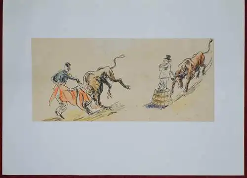 Drawing, ink and feather and watercolour, corrida (bullfighting)