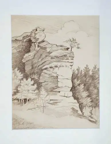 Drawing, brown pencil on paper, Ruine of Blumenstein, J. Weinmann, ca. 1907-1910