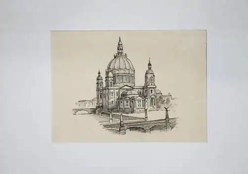Drawing, ink and pencil, Berlin cathedral on Museumsinsel at Friedrichsbrücke