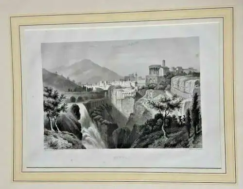 Tivoli,Stahlstich, Italien, Jahr 1861, im Passepartout 35cm x 26cm