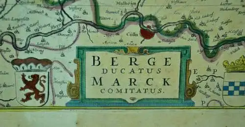 Kupferstich Landkarte, Herzogtum Berg,Grafschaft Marck,gerahmt,Amsterdam 1710