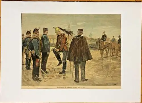 Colorierter Holzstich „Die Degradierung des Hauptmanns Dreyfus“, F. de Haenen