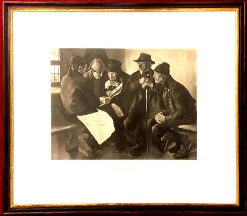 „Dorfpolitiker“ - Photogravur-Druck nach Wilhelm Leibl, gerahmt, unter Glas