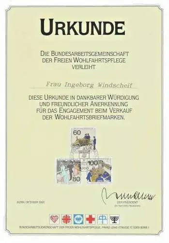 URKUNDE BUNDESARBEITSGEMEINSCHAFT D. FREIEN WOHLFAHRTSPFLEGE 1991