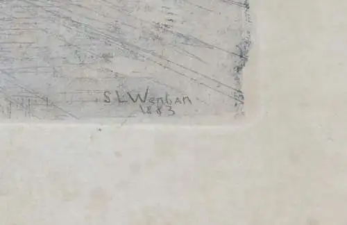 Sion Longley Wenban,Radierung,Blick auf den Münchner Hauptbahnhof (1883)