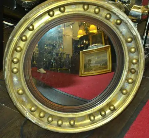 Hexen-Spiegel, Holz,rund,vergoldet,konvexes Spiegelglas, 19.Jhdt.,f. Restaurator