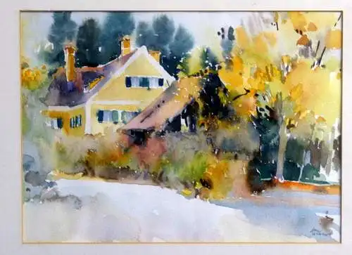 Aquarell, Haus am Land,sign. Emil Wickert