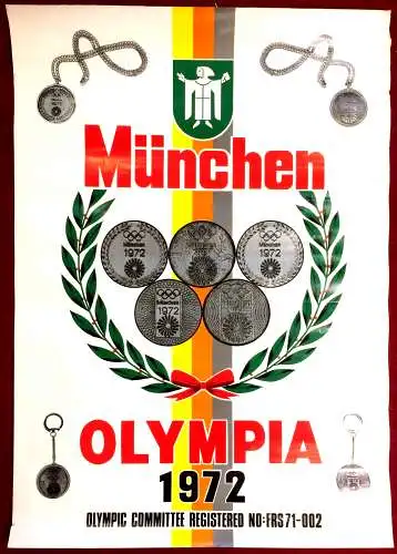 Sehr seltenes Plakat „München OLYMPIA 1972“ mit 5 Versionen der Olympia-Spirale