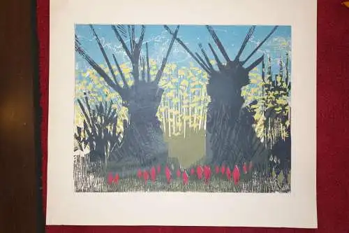 Landschaft mit Blumen und Bäumen,Expressionismus, Lithographie, unbek. Künstler