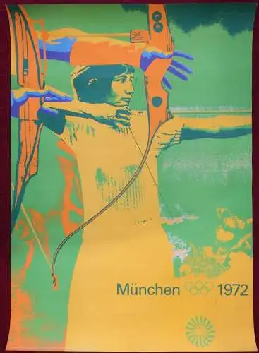 Original-Plakat Bogenschießen für die Olympischen Spiele 1972 in München