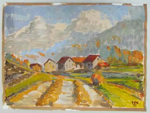 Aquarell,Bauerndorf vor Gebirgslandschaft,sign. Hans Kästner 1971