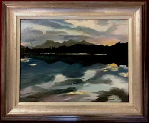 Ölgemälde „Abendlicht“, gerahmt, von Albert Kiechle, datiert 1987