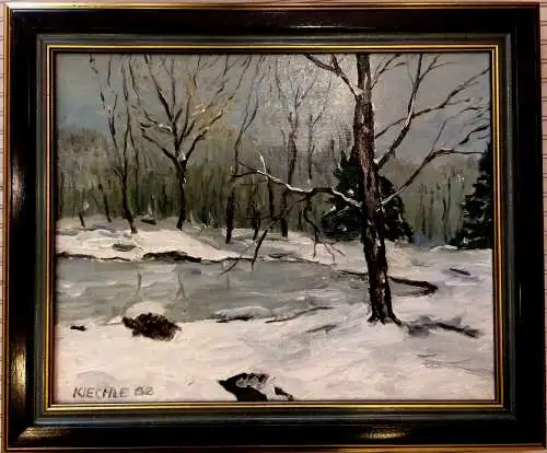 Ölgemälde Winterlandschaft, gerahmt, von Albert Kiechle, datiert 1982