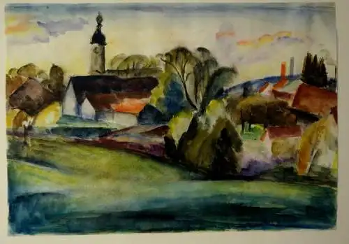 Aquarell ,Müller-Werner,Anne,dt. Malerin,monogramm.,Dorfansicht,gerahmt