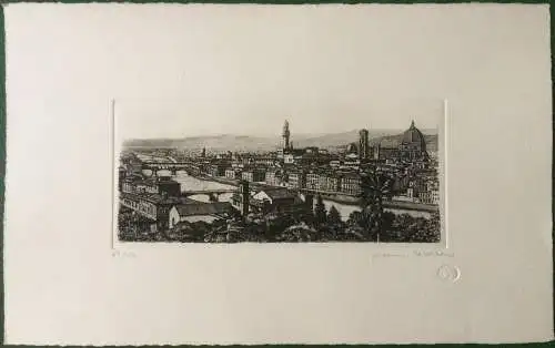 Original-Radierung Ansicht von Florenz mit Büttenrand, signiert