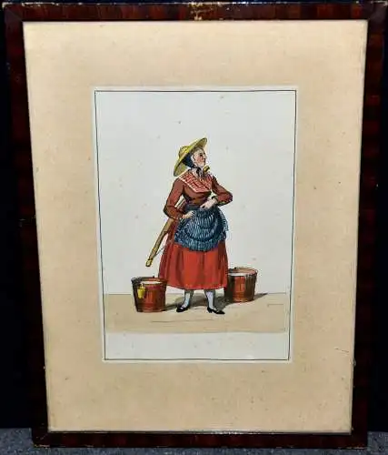 Aquarell, Marktfrau (Milchverkäuferin ? ) in Tracht,wohl Norddeutsch,19.Jh