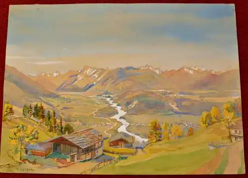 Landschaft,Voralpen,Mischtechnik,Aquarell,Gouache,sign. R. Caspar auf Papier