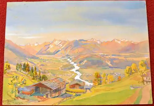 Landschaft,Voralpen,Mischtechnik,Aquarell,Gouache,sign. R. Caspar auf Papier