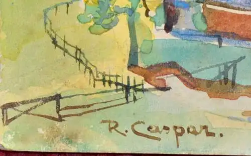 Landschaft,Voralpen,Mischtechnik,Aquarell,Gouache,sign. R. Caspar auf Papier