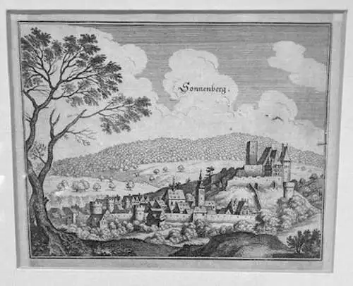 Sonnenberg,Kupferstich v. Matthäus Merian, a. THEATRUM EUROPAEUM,n. 1635,gerahmt