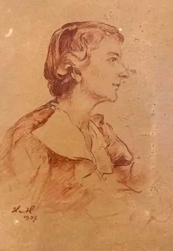 Rötelzeichnung,Portrait d. Marcella Hofmann, Künstler : Hans von Hayek