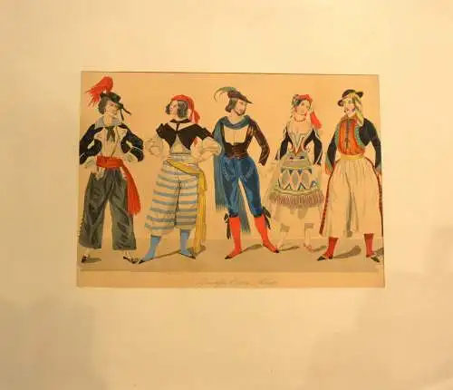 Lithografie,Handkoloriert,1842,wohl spanische Trachten,am linken Rand Ausriß