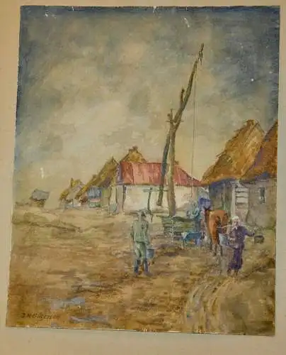 Aquarell,  Johann Heinrich GILLESSEN, Bauern ,wohl Ungarn,