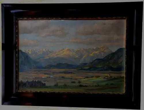 Ölbild, Leinwand auf Pappe,sign. Max Rossbach,Voralpenebene,gerahmt