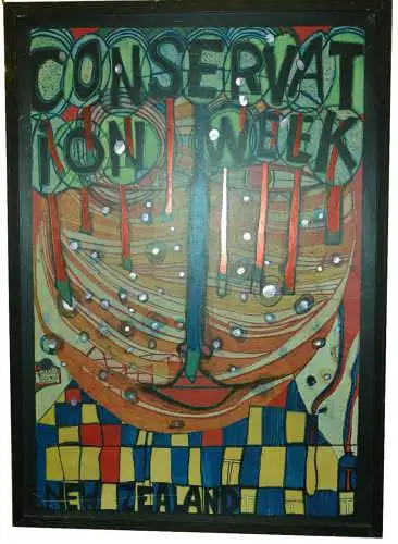 Hundertwasser,Conservation week,grüne Version,Poster mit Glanzfolienprägung